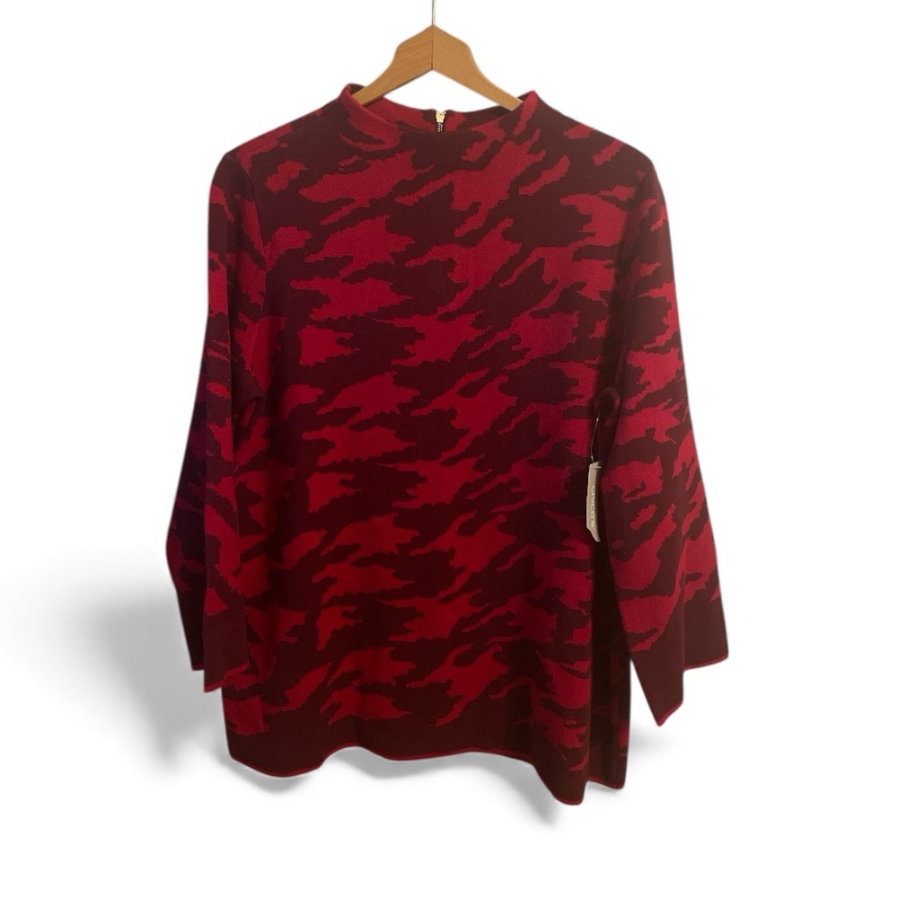 H2- Chico's Size 3  Red & Black Patterned Sweater New NWT XL